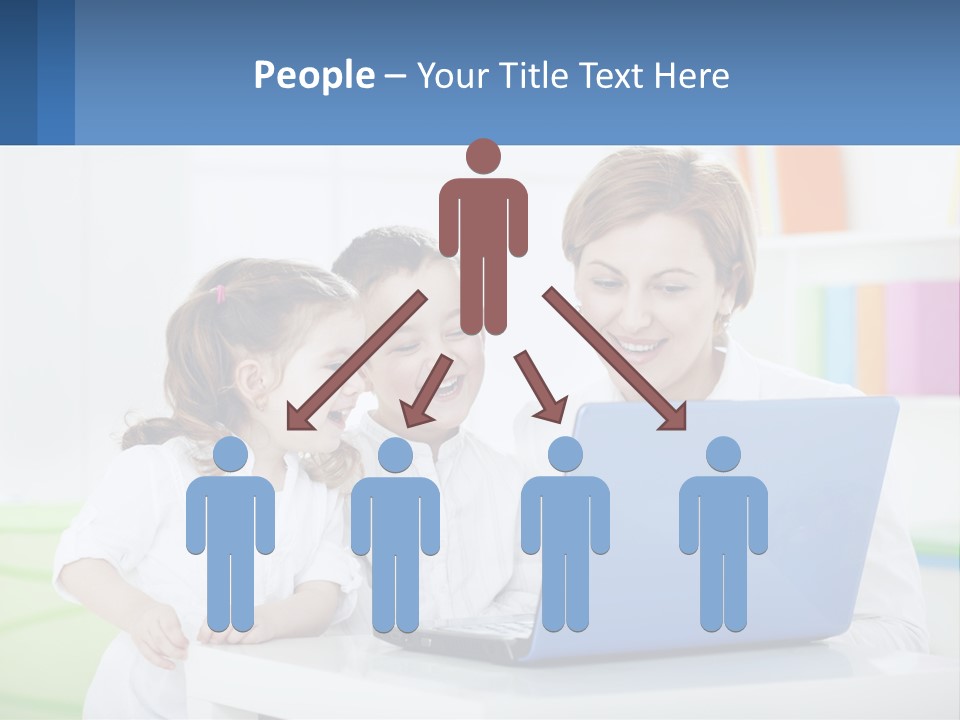 A Woman And Two Children Looking At A Laptop PowerPoint Template