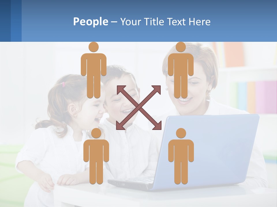 A Woman And Two Children Looking At A Laptop PowerPoint Template