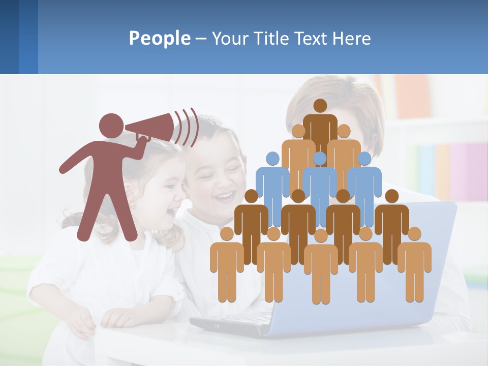 A Woman And Two Children Looking At A Laptop PowerPoint Template