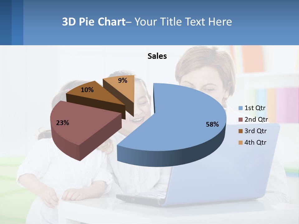 A Woman And Two Children Looking At A Laptop PowerPoint Template