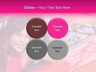 A Woman In A Red Car Holding A Car Key PowerPoint Template