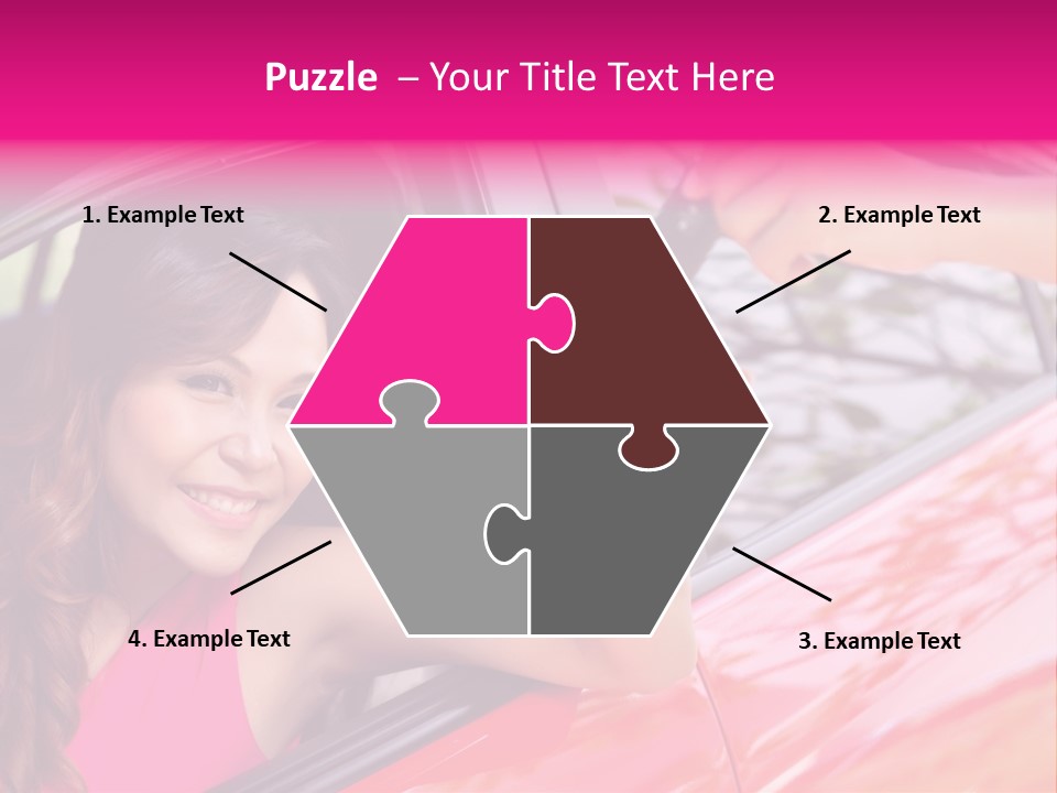 A Woman In A Red Car Holding A Car Key PowerPoint Template