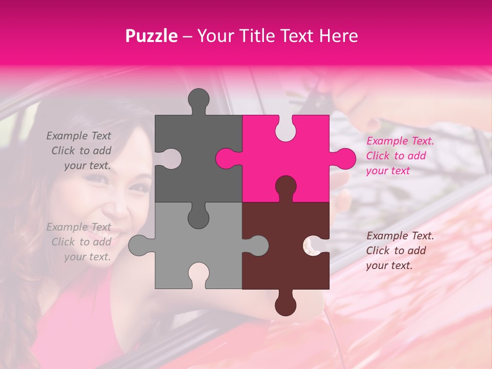 A Woman In A Red Car Holding A Car Key PowerPoint Template