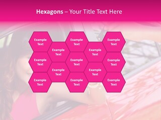 A Woman In A Red Car Holding A Car Key PowerPoint Template