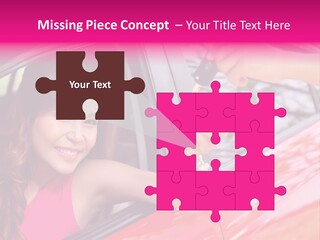 A Woman In A Red Car Holding A Car Key PowerPoint Template