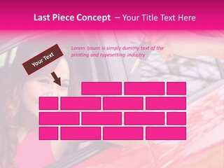 A Woman In A Red Car Holding A Car Key PowerPoint Template