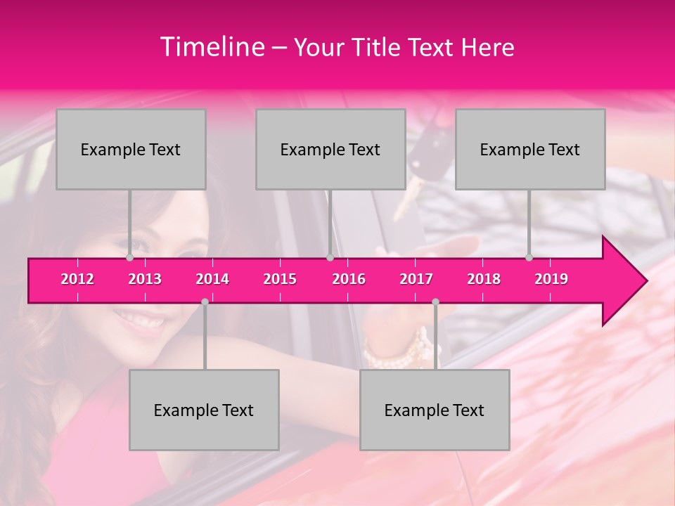 A Woman In A Red Car Holding A Car Key PowerPoint Template