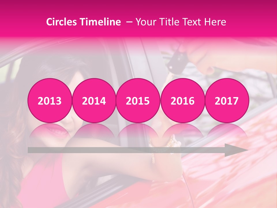 A Woman In A Red Car Holding A Car Key PowerPoint Template