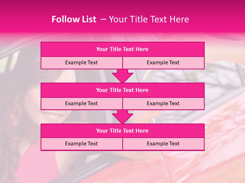 A Woman In A Red Car Holding A Car Key PowerPoint Template