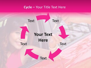 A Woman In A Red Car Holding A Car Key PowerPoint Template