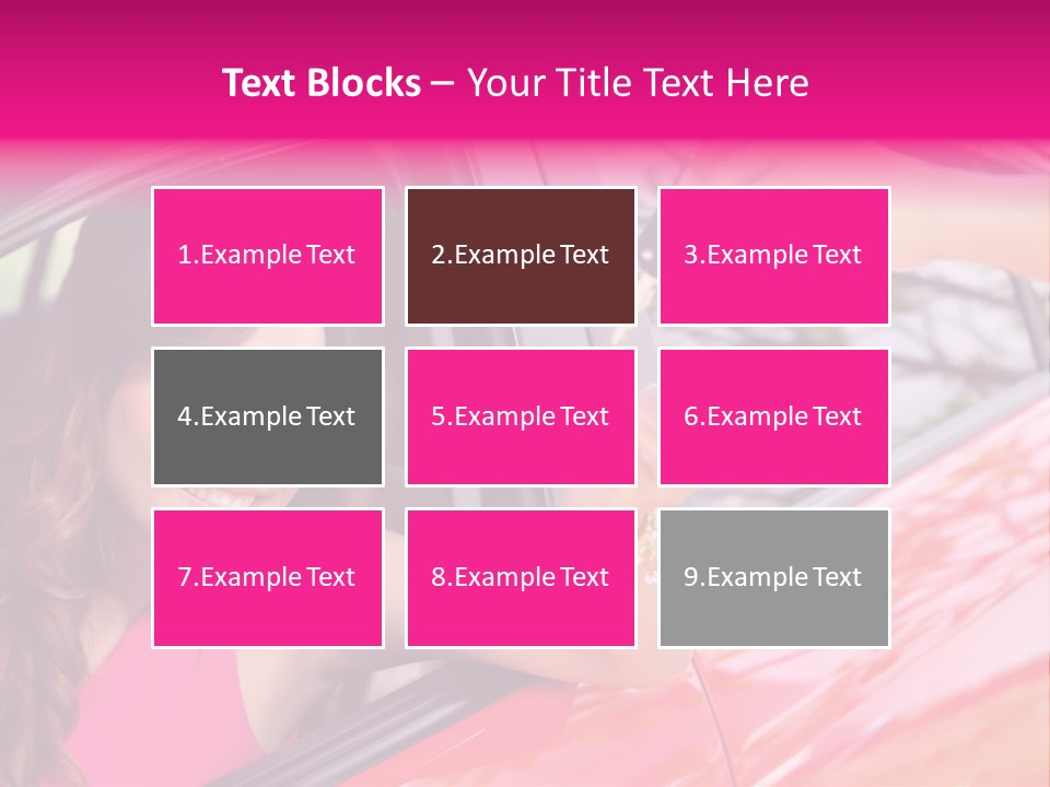 A Woman In A Red Car Holding A Car Key PowerPoint Template