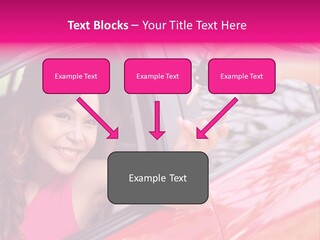 A Woman In A Red Car Holding A Car Key PowerPoint Template