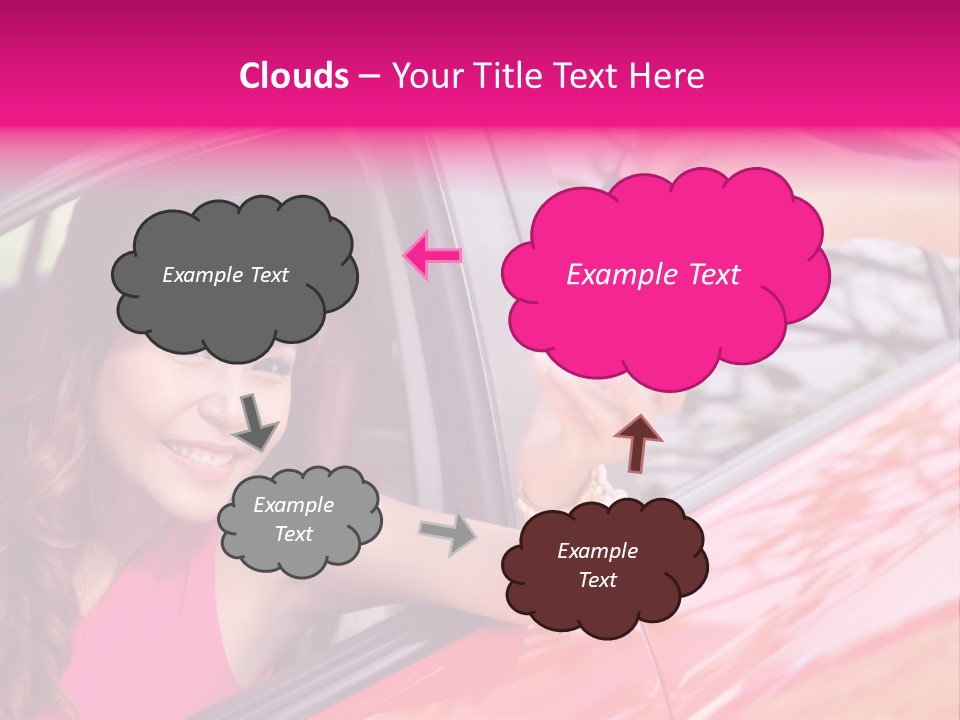 A Woman In A Red Car Holding A Car Key PowerPoint Template