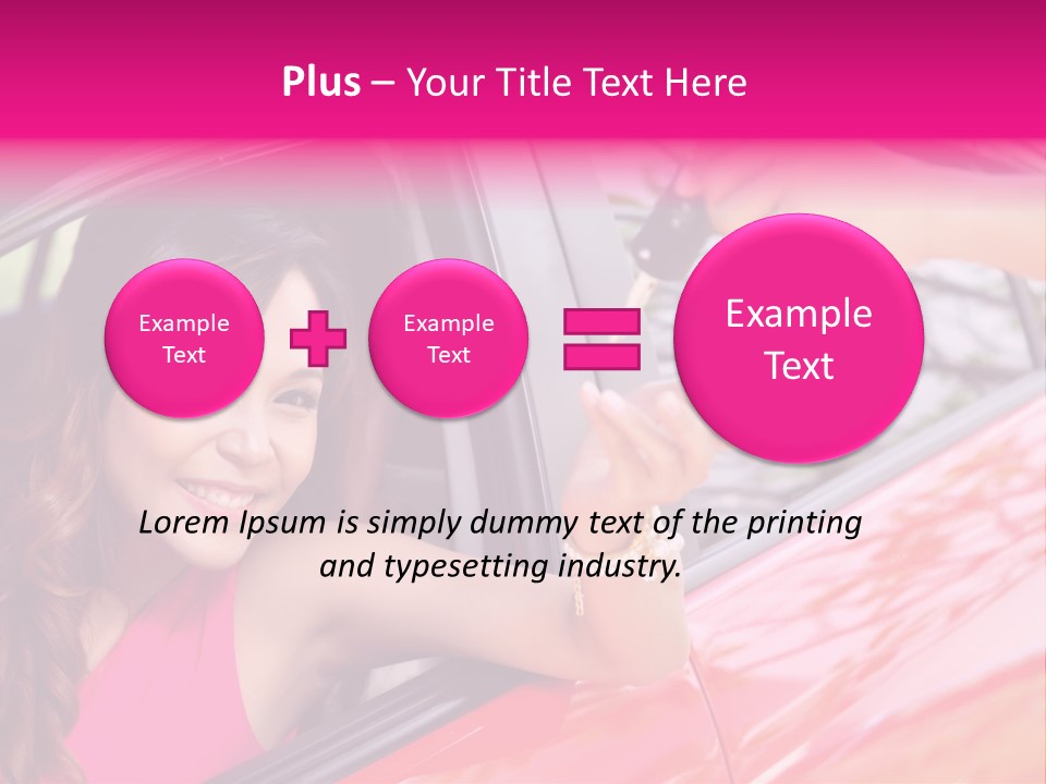 A Woman In A Red Car Holding A Car Key PowerPoint Template