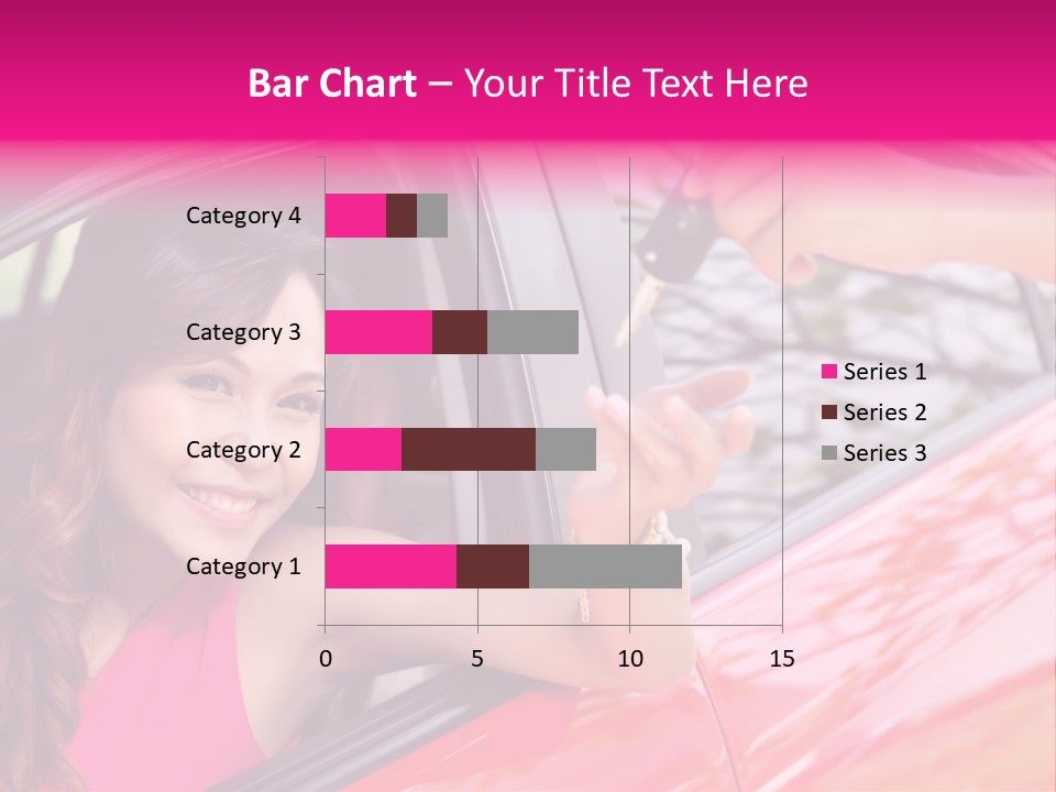 A Woman In A Red Car Holding A Car Key PowerPoint Template