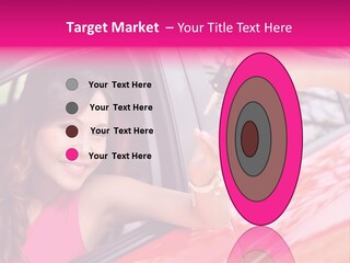 A Woman In A Red Car Holding A Car Key PowerPoint Template