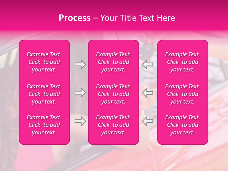 A Woman In A Red Car Holding A Car Key PowerPoint Template