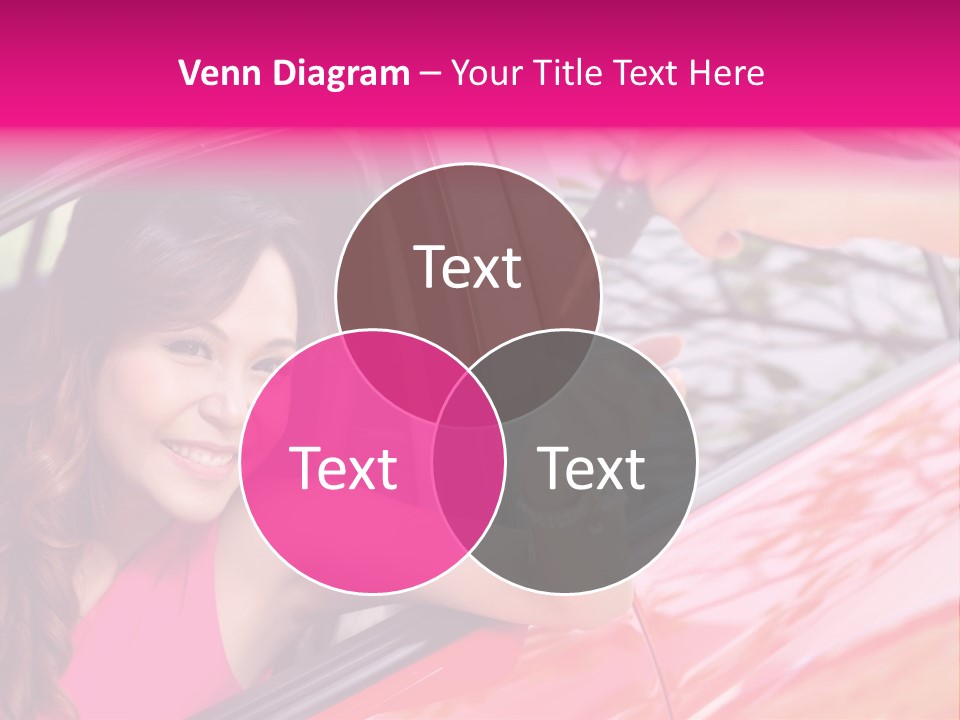 A Woman In A Red Car Holding A Car Key PowerPoint Template