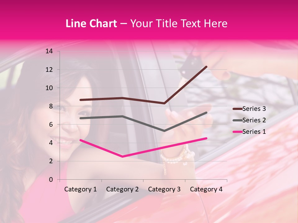 A Woman In A Red Car Holding A Car Key PowerPoint Template