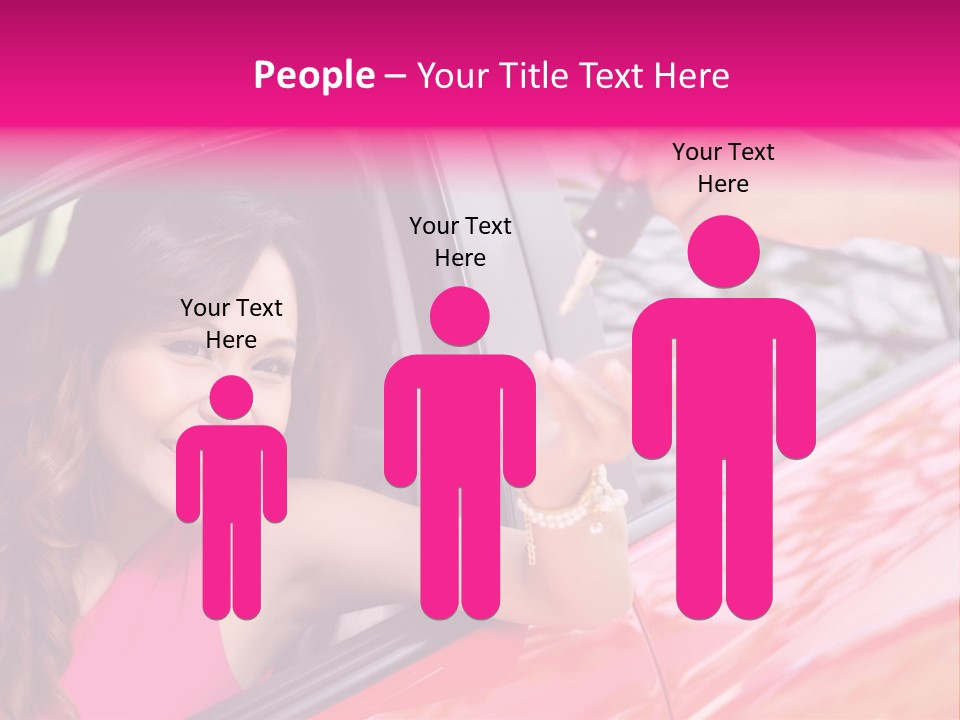 A Woman In A Red Car Holding A Car Key PowerPoint Template