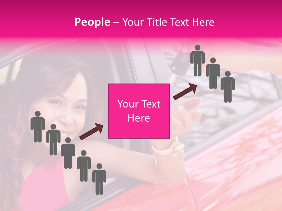 A Woman In A Red Car Holding A Car Key PowerPoint Template