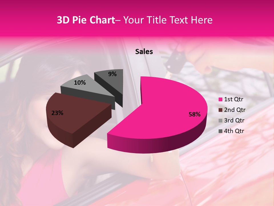 A Woman In A Red Car Holding A Car Key PowerPoint Template