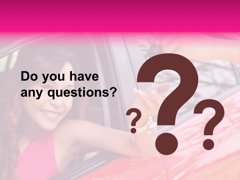 A Woman In A Red Car Holding A Car Key PowerPoint Template