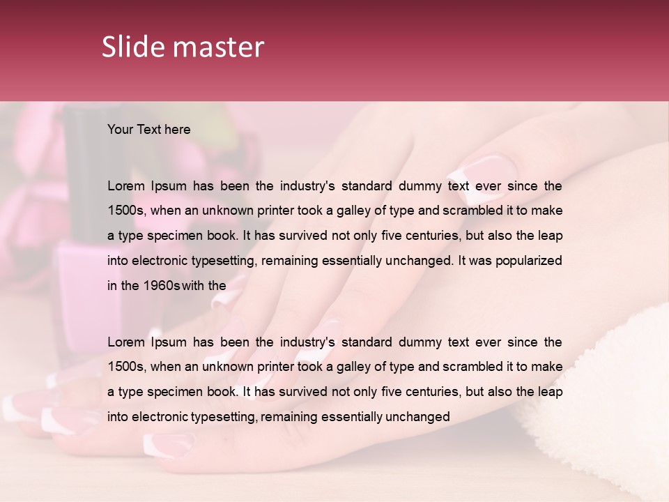 A Woman's Hands With French Manies And A Bottle Of Nail Polish PowerPoint Template