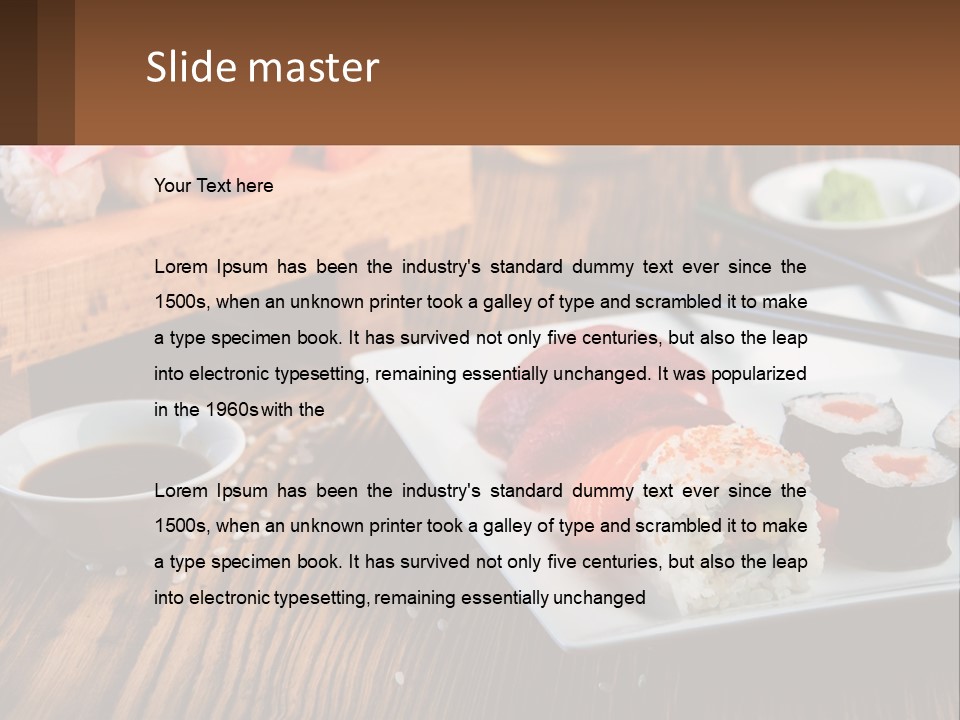 A Plate Of Sushi And Chopsticks On A Table PowerPoint Template