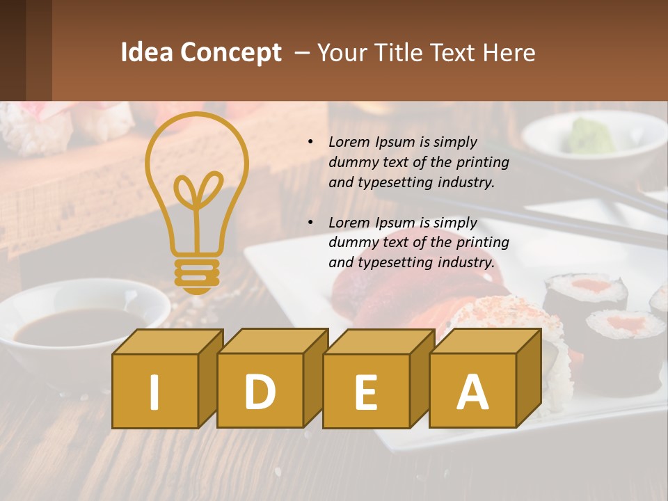 A Plate Of Sushi And Chopsticks On A Table PowerPoint Template