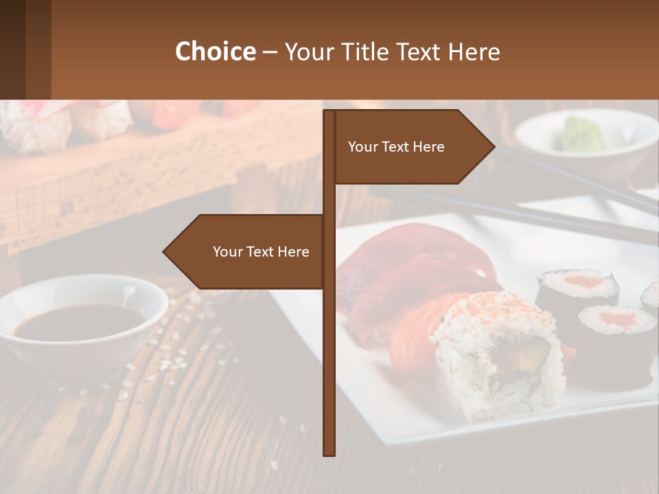 A Plate Of Sushi And Chopsticks On A Table PowerPoint Template