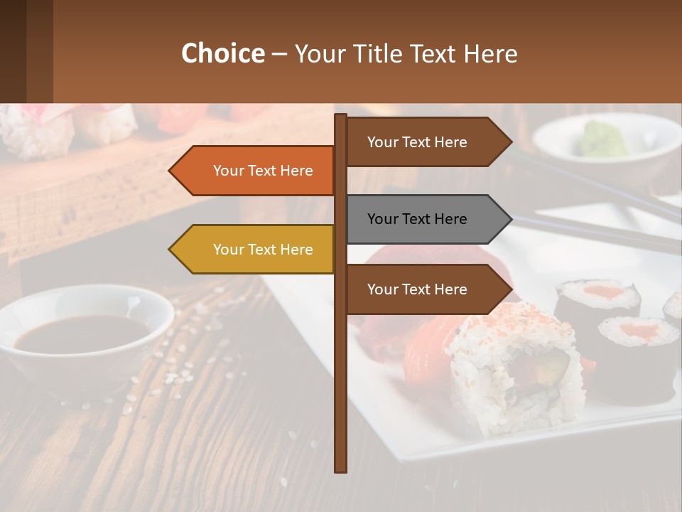 A Plate Of Sushi And Chopsticks On A Table PowerPoint Template