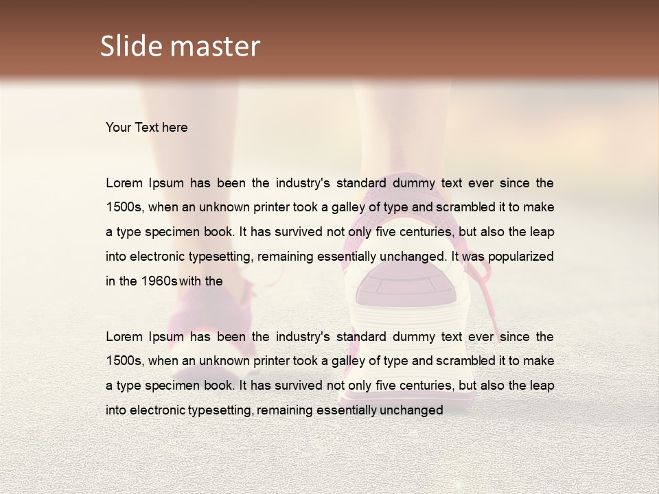 A Woman's Feet Walking Down A Road With A Pink Shoe PowerPoint Template