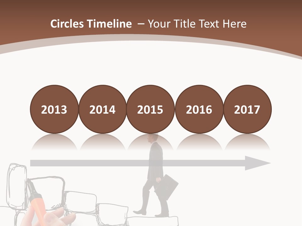 A Hand Holding A Smart Phone Next To A Man Walking On A Line Of Bricks PowerPoint Template