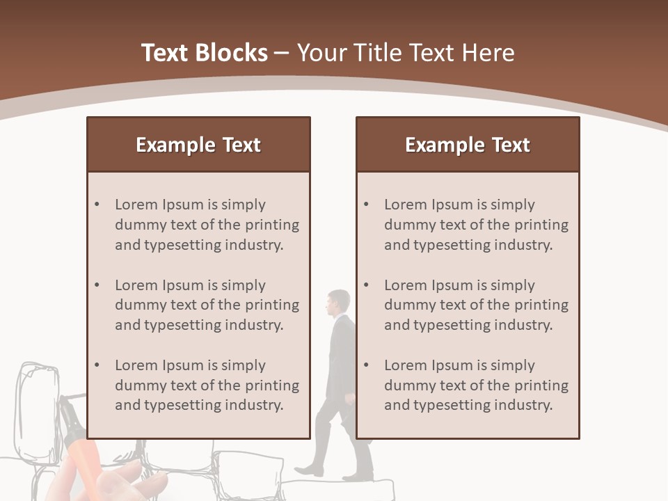 A Hand Holding A Smart Phone Next To A Man Walking On A Line Of Bricks PowerPoint Template