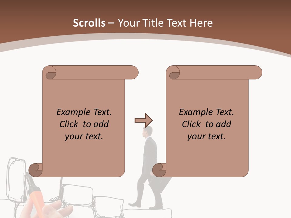 A Hand Holding A Smart Phone Next To A Man Walking On A Line Of Bricks PowerPoint Template