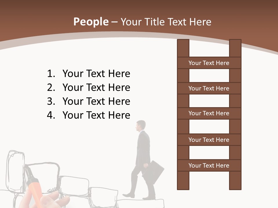 A Hand Holding A Smart Phone Next To A Man Walking On A Line Of Bricks PowerPoint Template