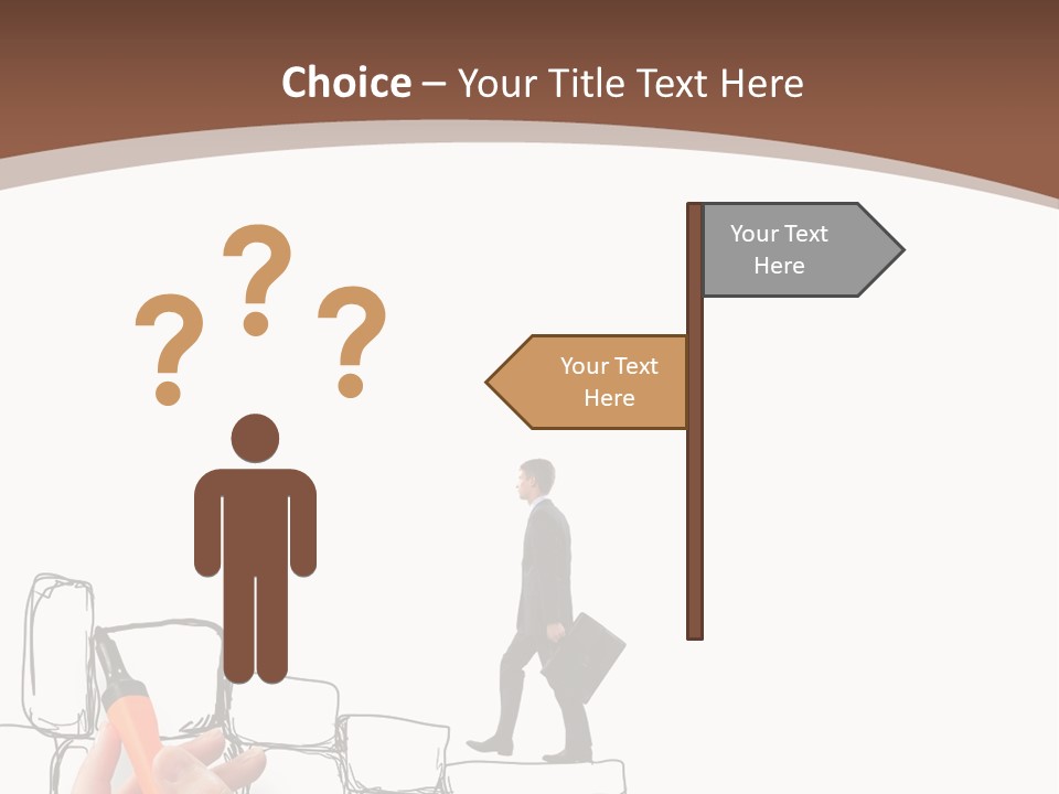 A Hand Holding A Smart Phone Next To A Man Walking On A Line Of Bricks PowerPoint Template