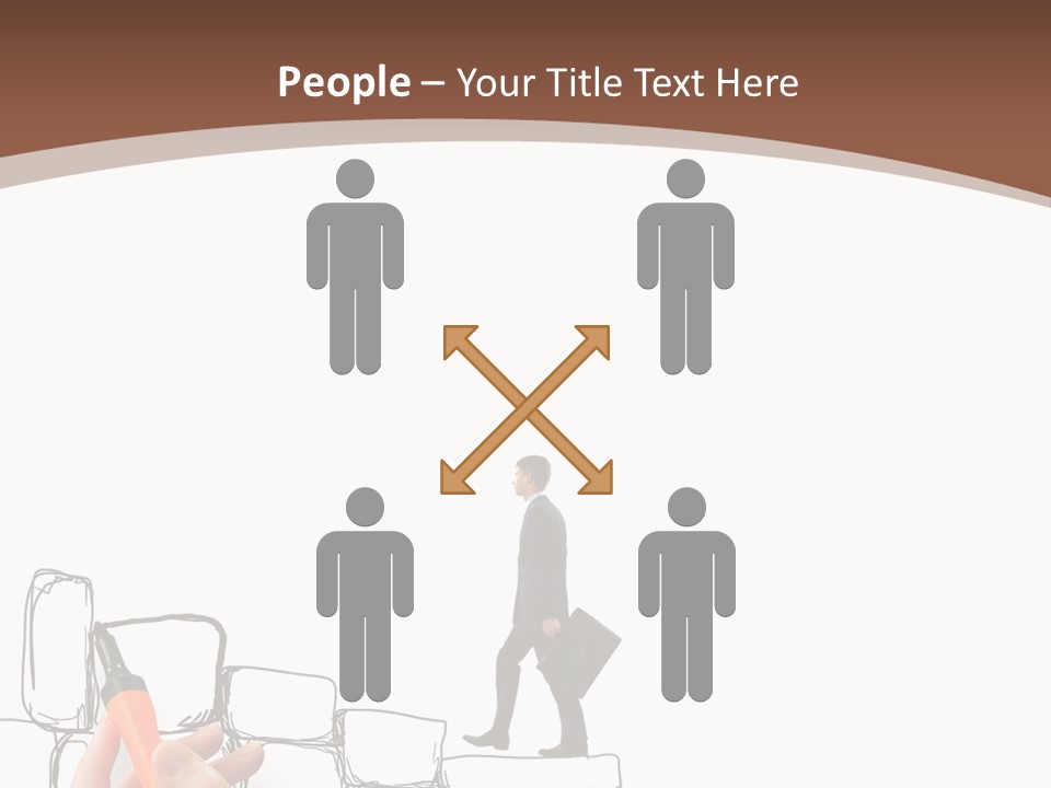 A Hand Holding A Smart Phone Next To A Man Walking On A Line Of Bricks PowerPoint Template