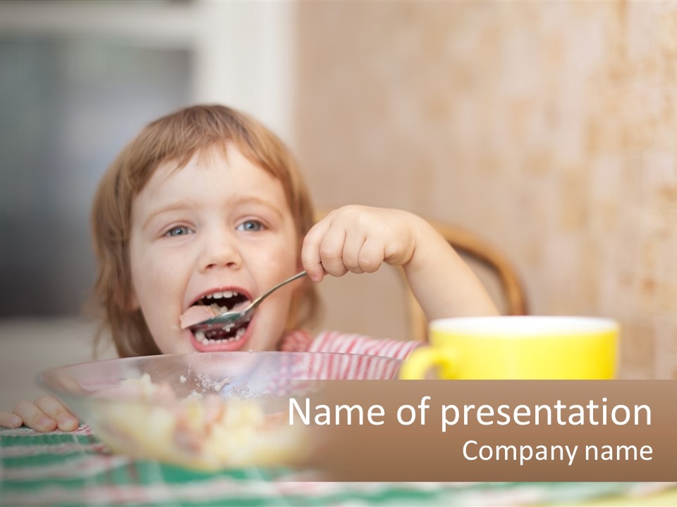 A Little Girl Eating A Bowl Of Cereal With A Spoon PowerPoint Template