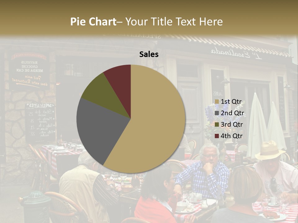 A Group Of People Sitting At A Table In Front Of A Building PowerPoint Template