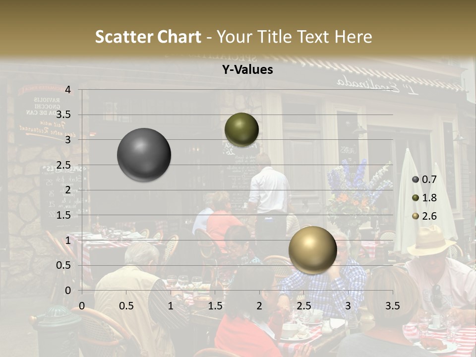 A Group Of People Sitting At A Table In Front Of A Building PowerPoint Template