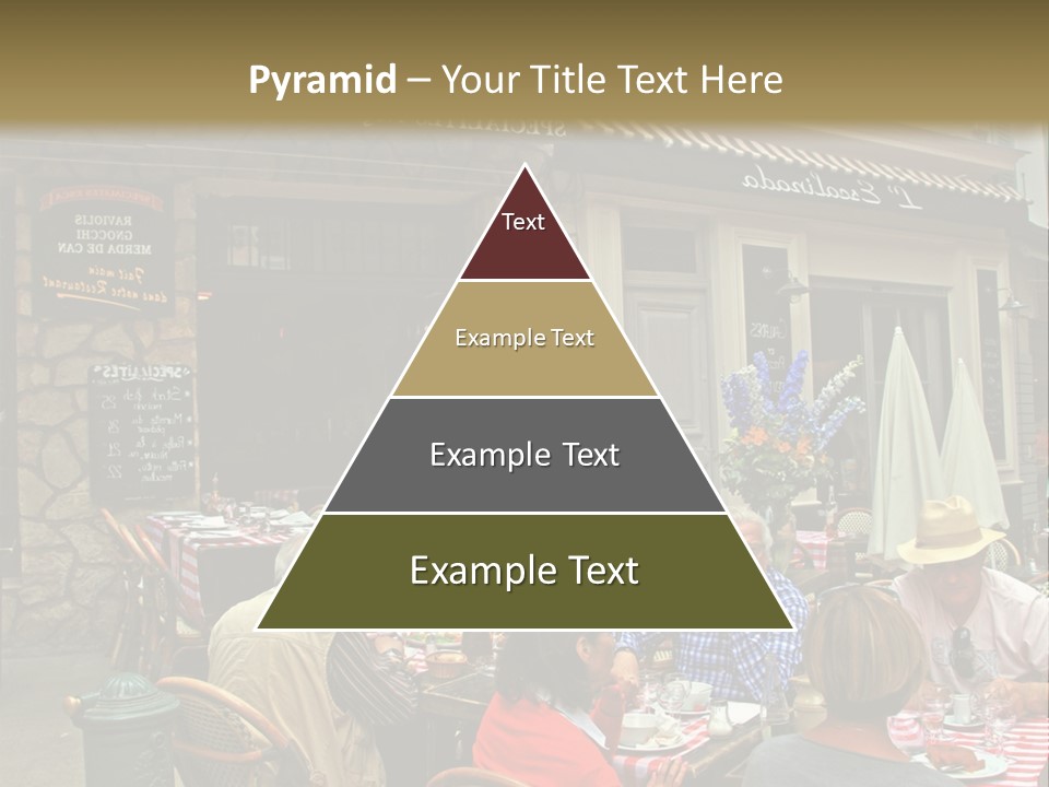 A Group Of People Sitting At A Table In Front Of A Building PowerPoint Template