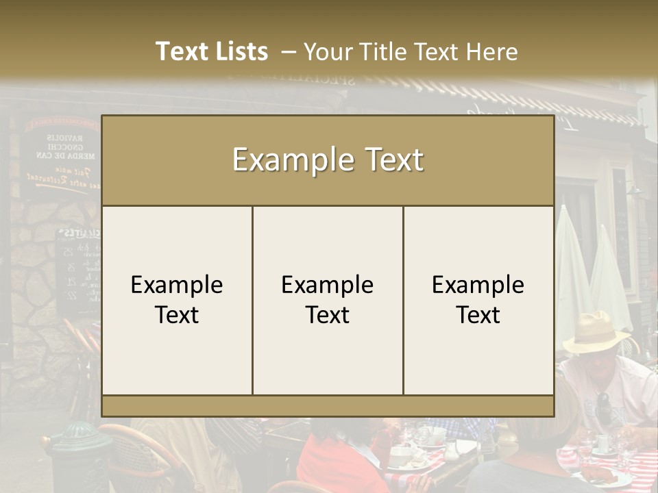 A Group Of People Sitting At A Table In Front Of A Building PowerPoint Template