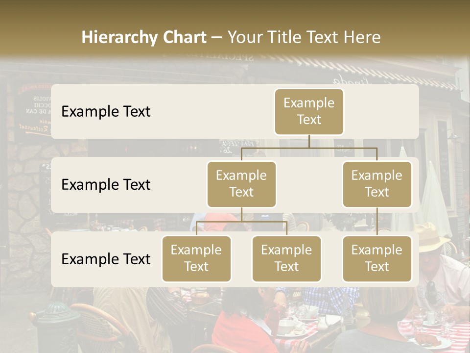 A Group Of People Sitting At A Table In Front Of A Building PowerPoint Template
