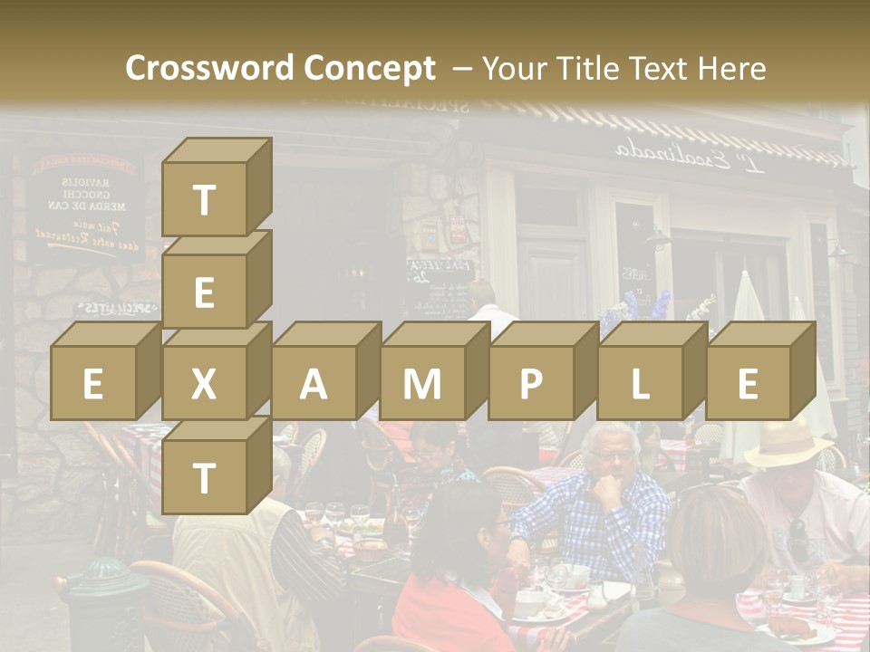 A Group Of People Sitting At A Table In Front Of A Building PowerPoint Template