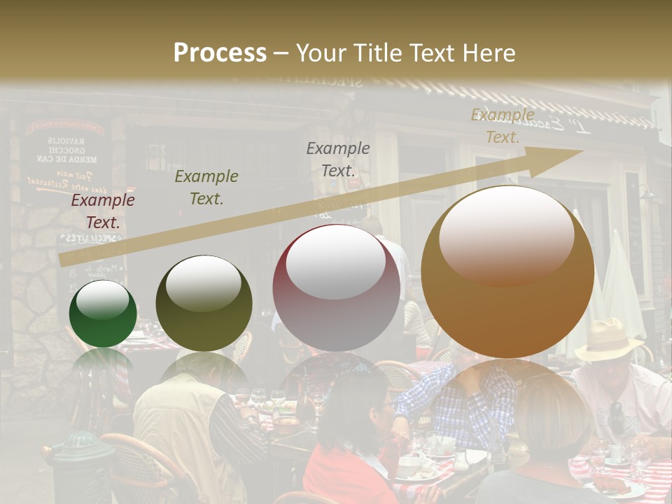 A Group Of People Sitting At A Table In Front Of A Building PowerPoint Template