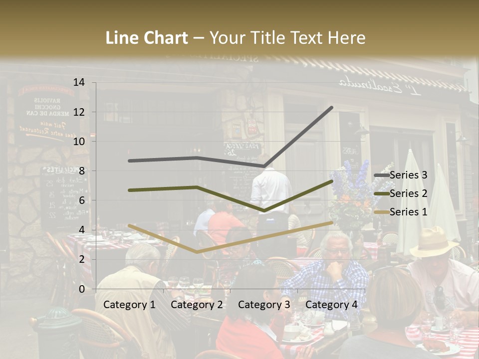 A Group Of People Sitting At A Table In Front Of A Building PowerPoint Template
