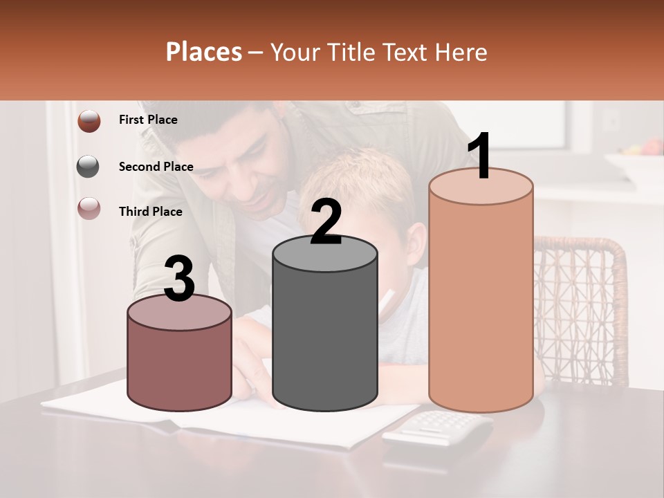 A Man Helping A Young Boy Write Something On A Piece Of Paper PowerPoint Template