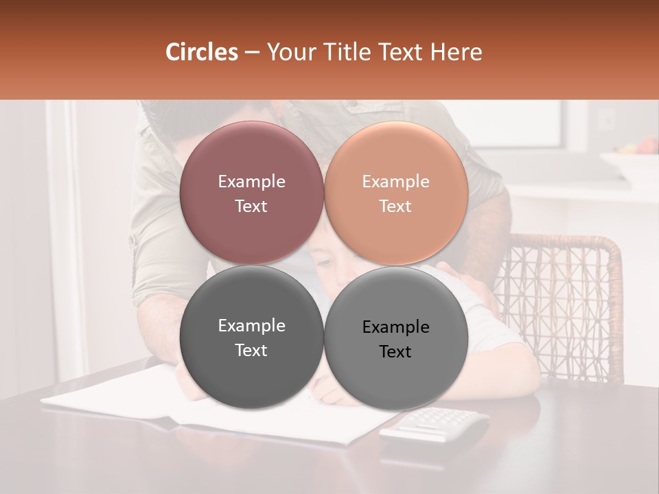 A Man Helping A Young Boy Write Something On A Piece Of Paper PowerPoint Template